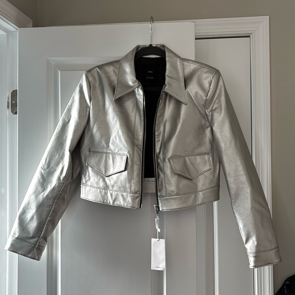 NWT silver Mango faux leather jacket